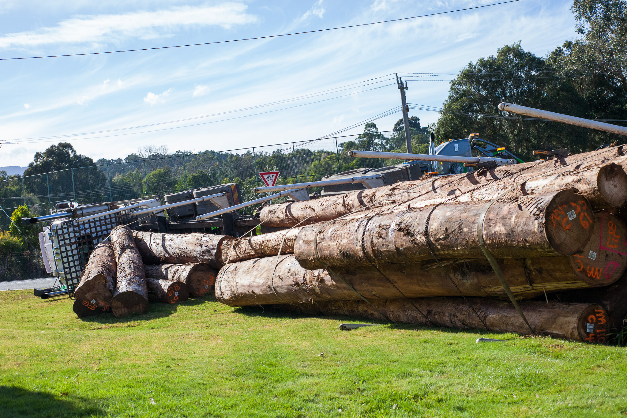 Healesville Log Truck rolled over at intersection between RACV and Healesville Gables