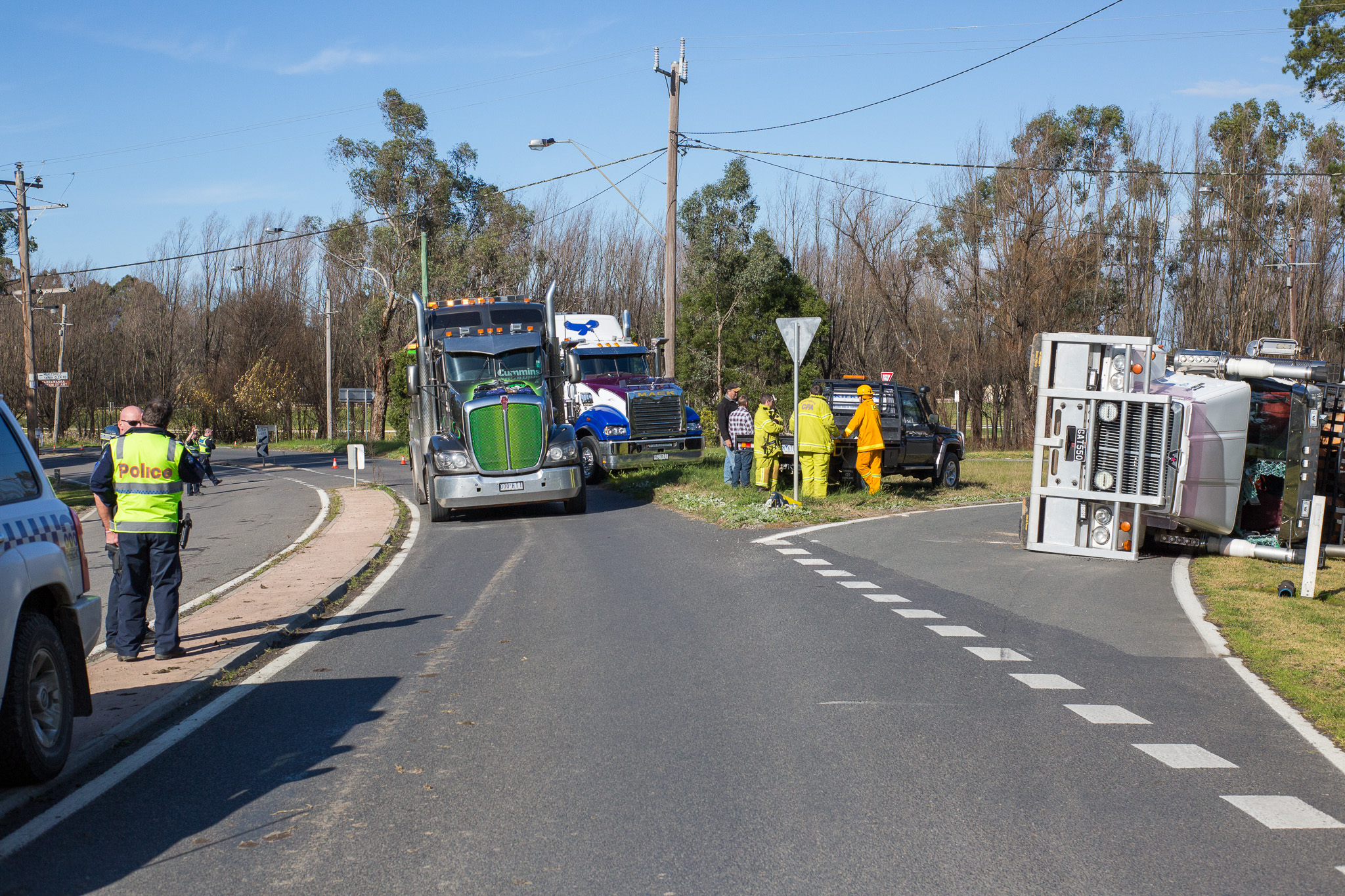Healesville Log Truck rolled over at intersection between RACV and Healesville Gables